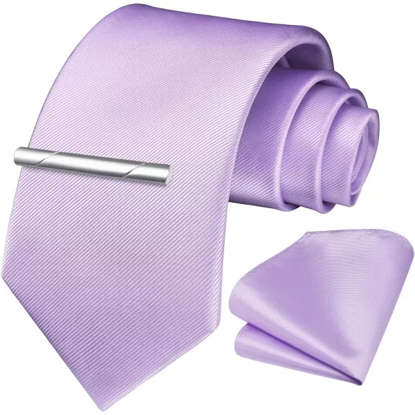 HISDERN Mens Ties Solid Color Wedding Ties and Pocket Square Neckties Clip Sets Business Formal Satin Ties for Men