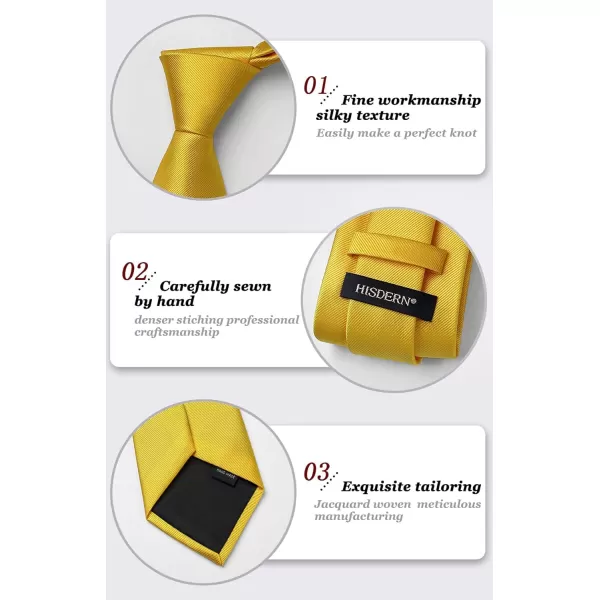 HISDERN Mens Ties Solid Color Wedding Ties and Pocket Square Neckties Clip Sets Business Formal Satin Ties for Men