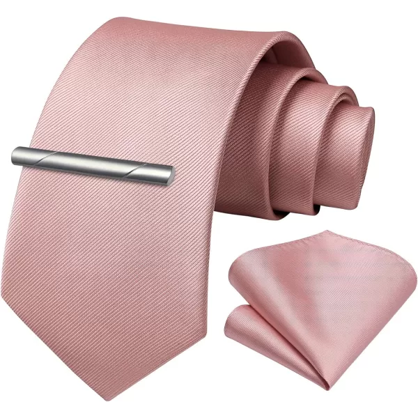 HISDERN Mens Ties Solid Color Wedding Ties and Pocket Square Neckties Clip Sets Business Formal Satin Ties for Men