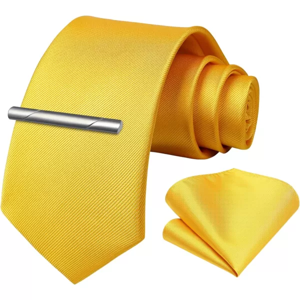 HISDERN Mens Ties Solid Color Wedding Ties and Pocket Square Neckties Clip Sets Business Formal Satin Ties for Men