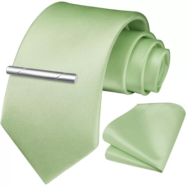HISDERN Mens Ties Solid Color Wedding Ties and Pocket Square Neckties Clip Sets Business Formal Satin Ties for Men
