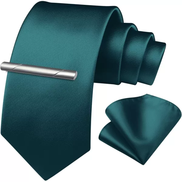 HISDERN Mens Ties Solid Color Wedding Ties and Pocket Square Neckties Clip Sets Business Formal Satin Ties for Men
