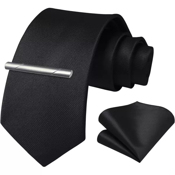 HISDERN Mens Ties Solid Color Wedding Ties and Pocket Square Neckties Clip Sets Business Formal Satin Ties for Men