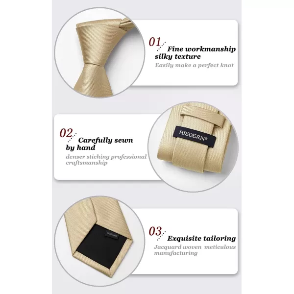 HISDERN Mens Ties Solid Color Wedding Ties and Pocket Square Neckties Clip Sets Business Formal Satin Ties for Men