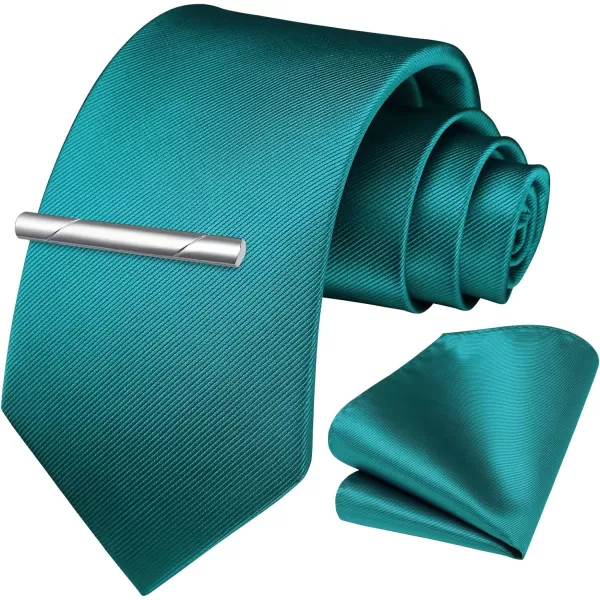 HISDERN Mens Ties Solid Color Wedding Ties and Pocket Square Neckties Clip Sets Business Formal Satin Ties for Men