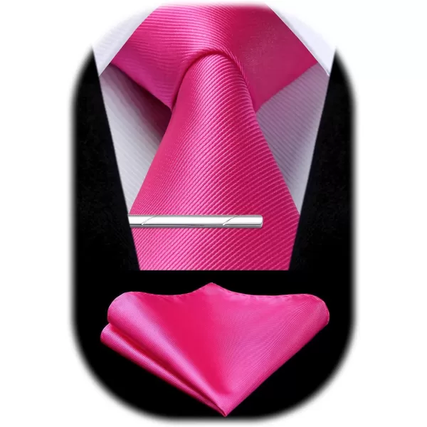 HISDERN Mens Ties Solid Color Wedding Ties and Pocket Square Neckties Clip Sets Business Formal Satin Ties for Men