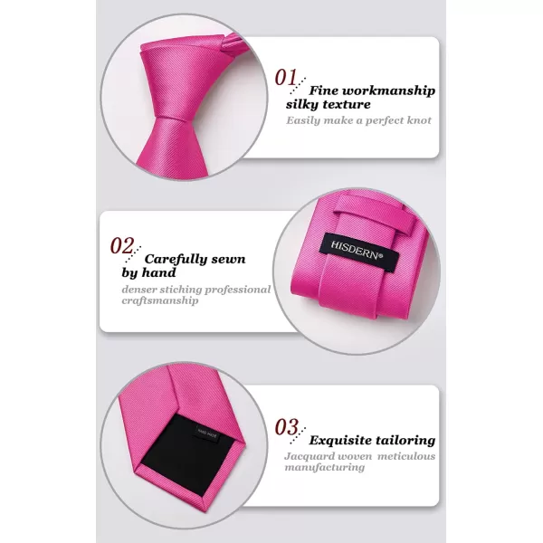 HISDERN Mens Ties Solid Color Wedding Ties and Pocket Square Neckties Clip Sets Business Formal Satin Ties for Men