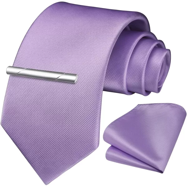 HISDERN Mens Ties Solid Color Wedding Ties and Pocket Square Neckties Clip Sets Business Formal Satin Ties for Men