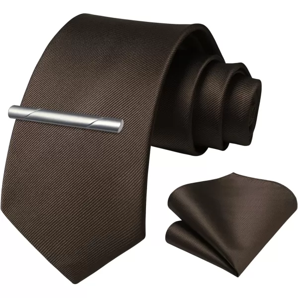 HISDERN Mens Ties Solid Color Wedding Ties and Pocket Square Neckties Clip Sets Business Formal Satin Ties for Men