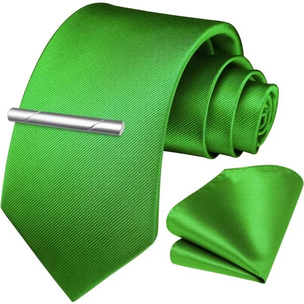 HISDERN Mens Ties Solid Color Wedding Ties and Pocket Square Neckties Clip Sets Business Formal Satin Ties for Men