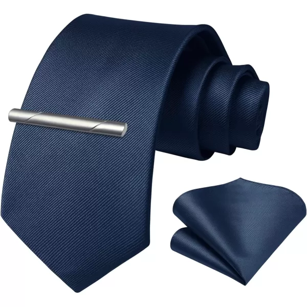 HISDERN Mens Ties Solid Color Wedding Ties and Pocket Square Neckties Clip Sets Business Formal Satin Ties for Men