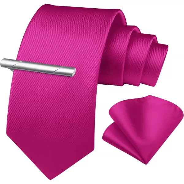 HISDERN Mens Ties Solid Color Wedding Ties and Pocket Square Neckties Clip Sets Business Formal Satin Ties for Men