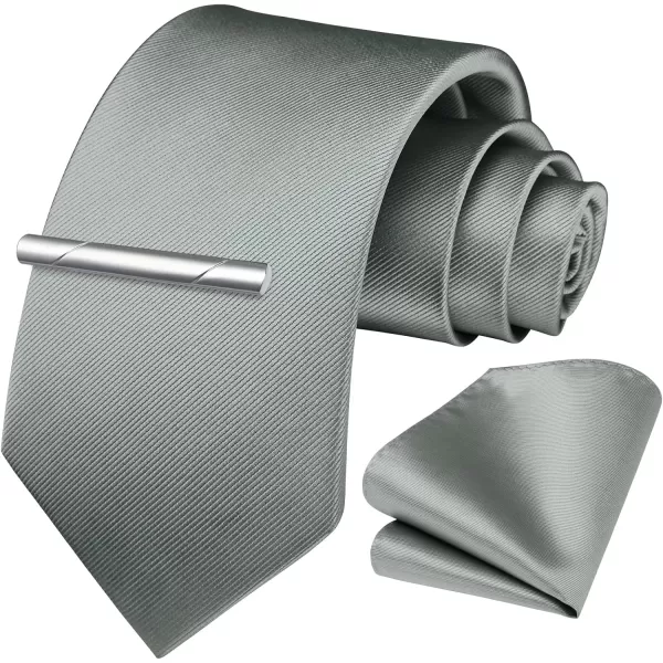 HISDERN Mens Ties Solid Color Wedding Ties and Pocket Square Neckties Clip Sets Business Formal Satin Ties for Men