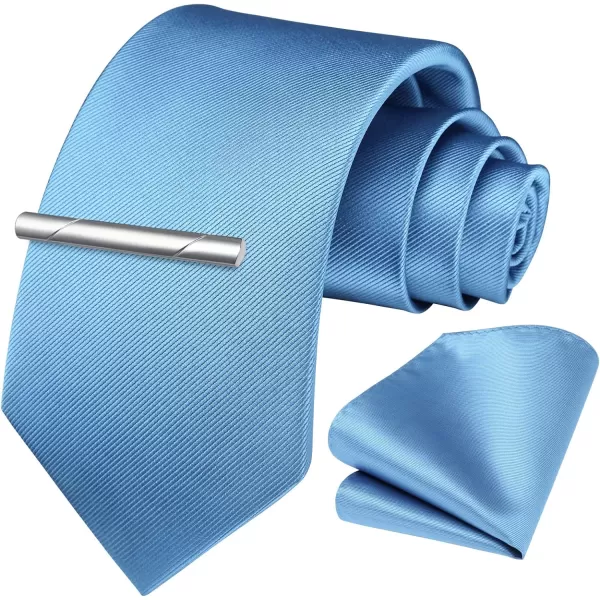 HISDERN Mens Ties Solid Color Wedding Ties and Pocket Square Neckties Clip Sets Business Formal Satin Ties for Men