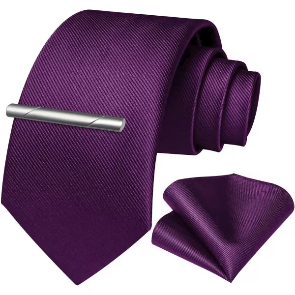HISDERN Mens Ties Solid Color Wedding Ties and Pocket Square Neckties Clip Sets Business Formal Satin Ties for Men