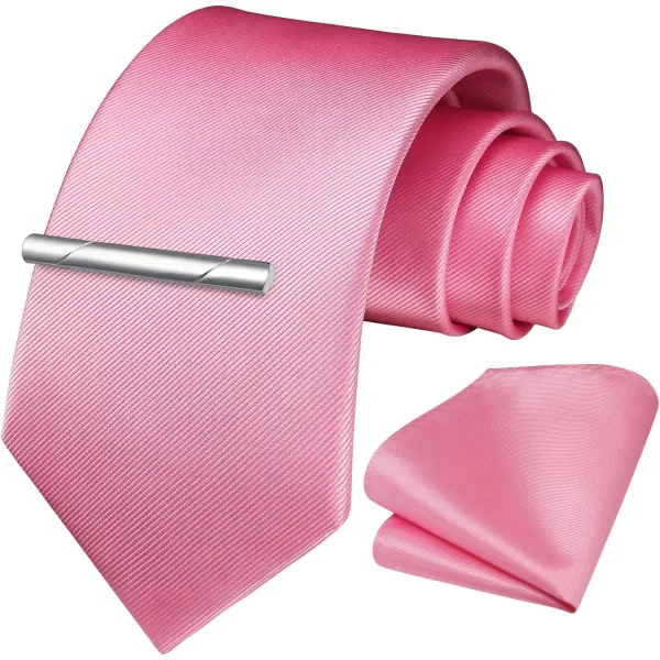 HISDERN Mens Ties Solid Color Wedding Ties and Pocket Square Neckties Clip Sets Business Formal Satin Ties for Men