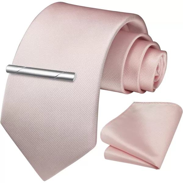 HISDERN Mens Ties Solid Color Wedding Ties and Pocket Square Neckties Clip Sets Business Formal Satin Ties for Men