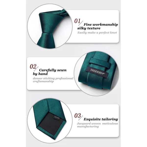 HISDERN Mens Ties Solid Color Wedding Ties and Pocket Square Neckties Clip Sets Business Formal Satin Ties for Men