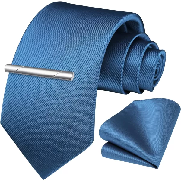 HISDERN Mens Ties Solid Color Wedding Ties and Pocket Square Neckties Clip Sets Business Formal Satin Ties for Men