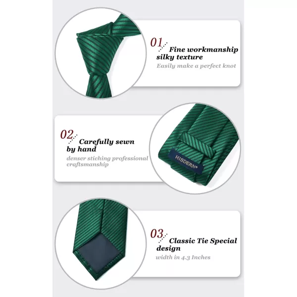 HISDERN Mens Ties Striped Ties for Men Formal Tie and Pocket Square Set Necktie for Wedding Business Graduation