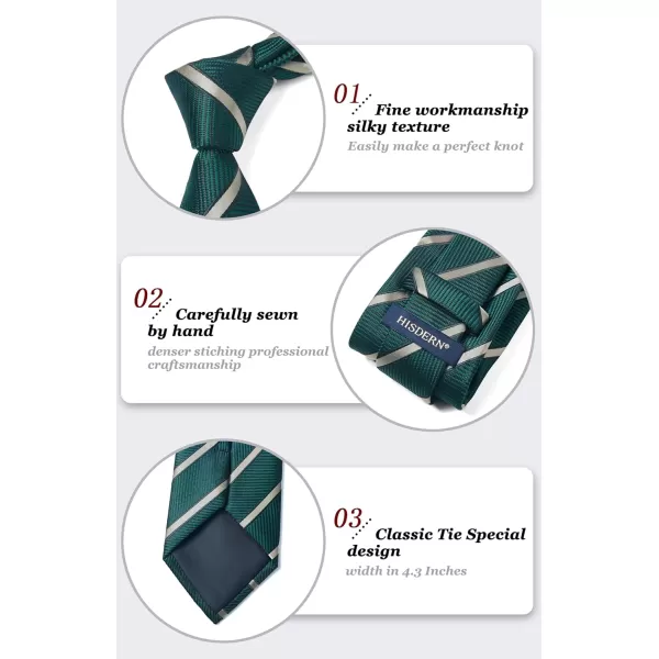 HISDERN Mens Ties Striped Ties for Men Formal Tie and Pocket Square Set Necktie for Wedding Business Graduation