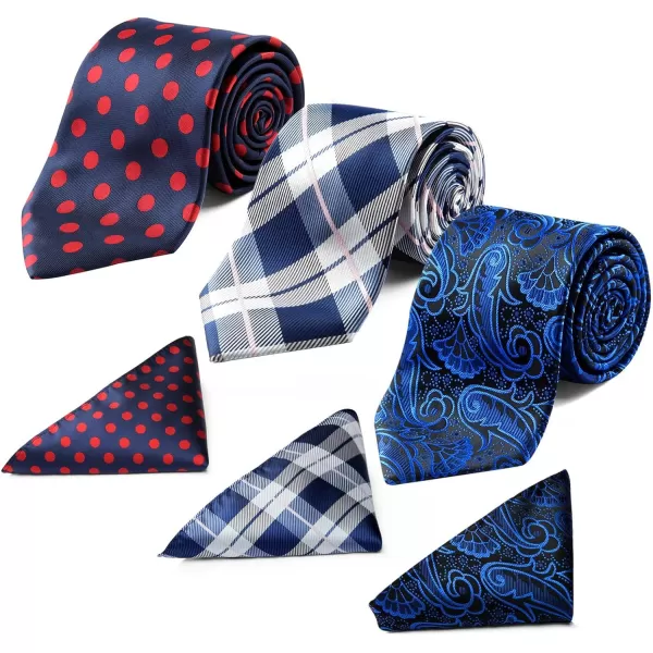 HISDERN Mens Ties and Pocket Square Set Business Elegant Ties for Men Classic Lot 3 Pcs Wedding Party Neckties &amp; Handkerchief