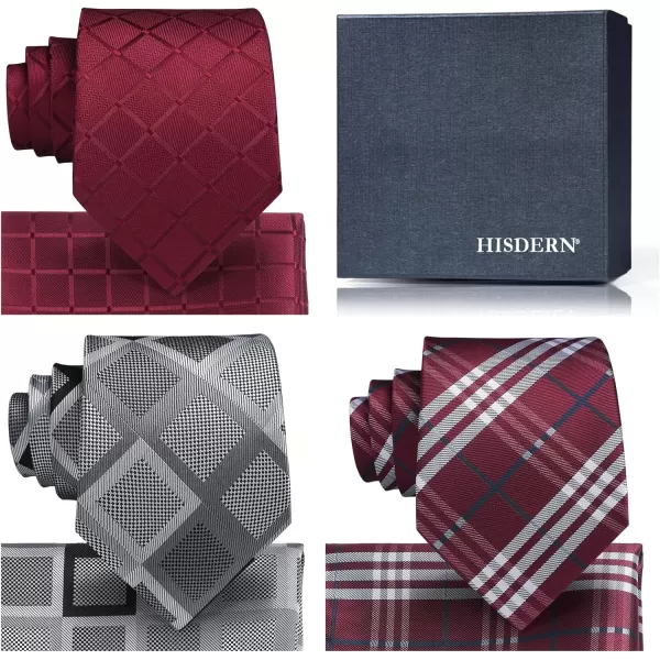 HISDERN Mens Ties and Pocket Square Set Business Elegant Ties for Men Classic Lot 3 Pcs Wedding Party Neckties &amp; Handkerchief