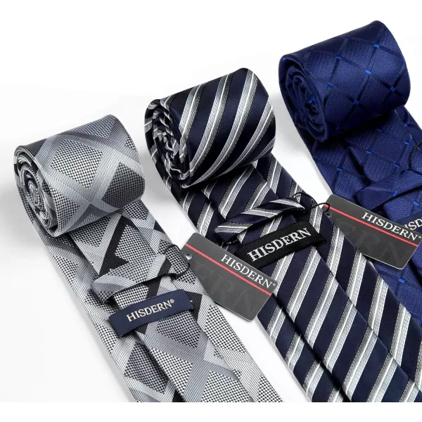HISDERN Mens Ties and Pocket Square Set Business Elegant Ties for Men Classic Lot 3 Pcs Wedding Party Neckties &amp; Handkerchief