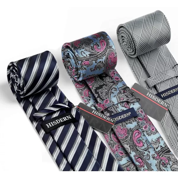 HISDERN Mens Ties and Pocket Square Set Business Elegant Ties for Men Classic Lot 3 Pcs Wedding Party Neckties &amp; Handkerchief