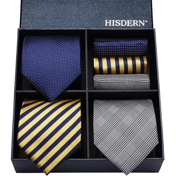 HISDERN Mens Ties and Pocket Square Set Business Elegant Ties for Men Classic Lot 3 Pcs Wedding Party Neckties &amp; Handkerchief