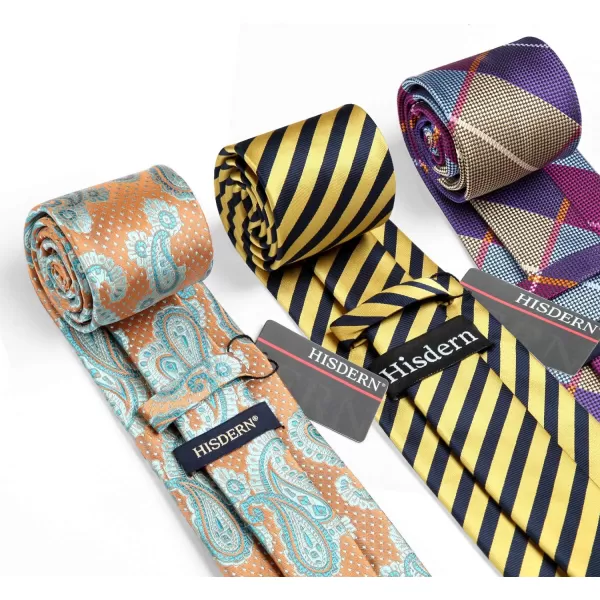 HISDERN Mens Ties and Pocket Square Set Business Elegant Ties for Men Classic Lot 3 Pcs Wedding Party Neckties &amp; Handkerchief
