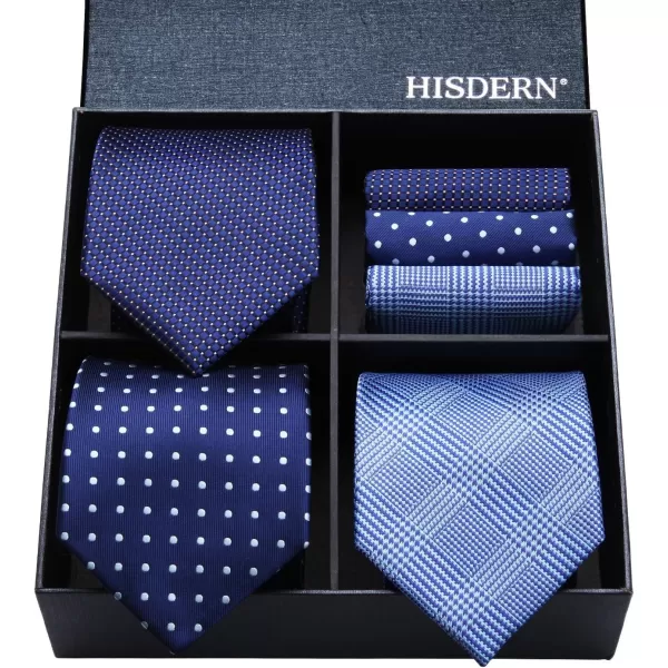 HISDERN Mens Ties and Pocket Square Set Business Elegant Ties for Men Classic Lot 3 Pcs Wedding Party Neckties &amp; Handkerchief