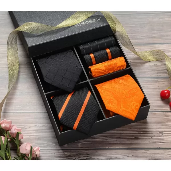 HISDERN Mens Ties and Pocket Square Set Business Elegant Ties for Men Classic Lot 3 Pcs Wedding Party Neckties &amp; Handkerchief