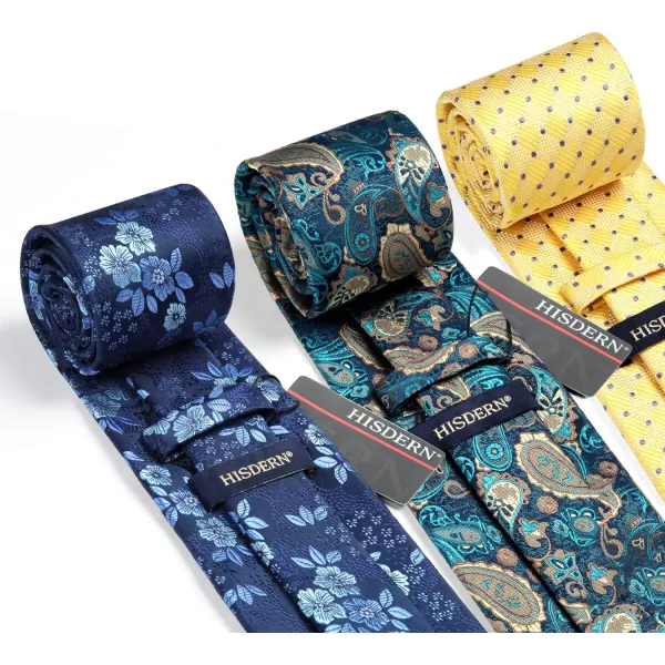 HISDERN Mens Ties and Pocket Square Set Business Elegant Ties for Men Classic Lot 3 Pcs Wedding Party Neckties &amp; Handkerchief