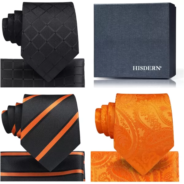 HISDERN Mens Ties and Pocket Square Set Business Elegant Ties for Men Classic Lot 3 Pcs Wedding Party Neckties &amp; Handkerchief