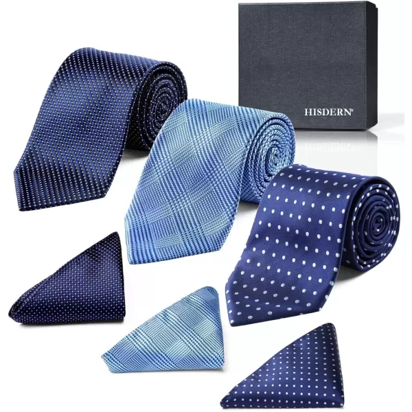 HISDERN Mens Ties and Pocket Square Set Business Elegant Ties for Men Classic Lot 3 Pcs Wedding Party Neckties &amp; Handkerchief