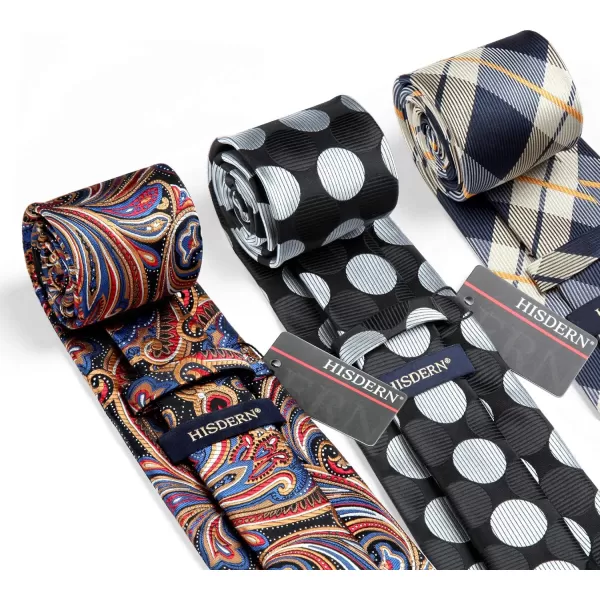 HISDERN Mens Ties and Pocket Square Set Business Elegant Ties for Men Classic Lot 3 Pcs Wedding Party Neckties &amp; Handkerchief