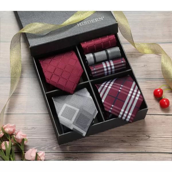 HISDERN Mens Ties and Pocket Square Set Business Elegant Ties for Men Classic Lot 3 Pcs Wedding Party Neckties &amp; Handkerchief