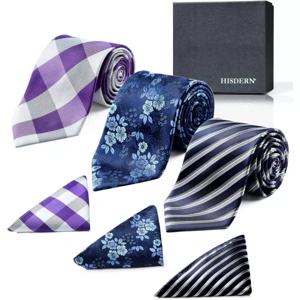 HISDERN Mens Ties and Pocket Square Set Business Elegant Ties for Men Classic Lot 3 Pcs Wedding Party Neckties &amp; Handkerchief