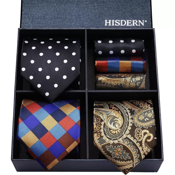 HISDERN Mens Ties and Pocket Square Set Business Elegant Ties for Men Classic Lot 3 Pcs Wedding Party Neckties &amp; Handkerchief