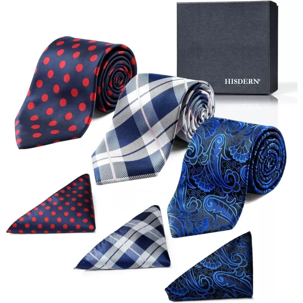 HISDERN Mens Ties and Pocket Square Set Business Elegant Ties for Men Classic Lot 3 Pcs Wedding Party Neckties &amp; Handkerchief