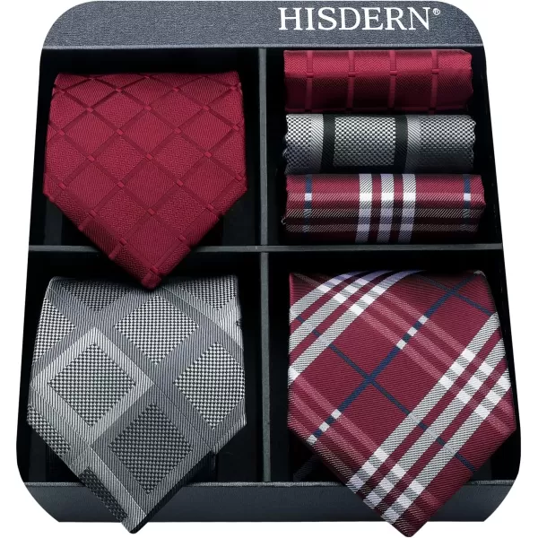 HISDERN Mens Ties and Pocket Square Set Business Elegant Ties for Men Classic Lot 3 Pcs Wedding Party Neckties &amp; Handkerchief