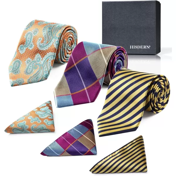 HISDERN Mens Ties and Pocket Square Set Business Elegant Ties for Men Classic Lot 3 Pcs Wedding Party Neckties &amp; Handkerchief