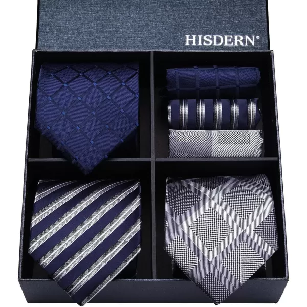 HISDERN Mens Ties and Pocket Square Set Business Elegant Ties for Men Classic Lot 3 Pcs Wedding Party Neckties &amp; Handkerchief