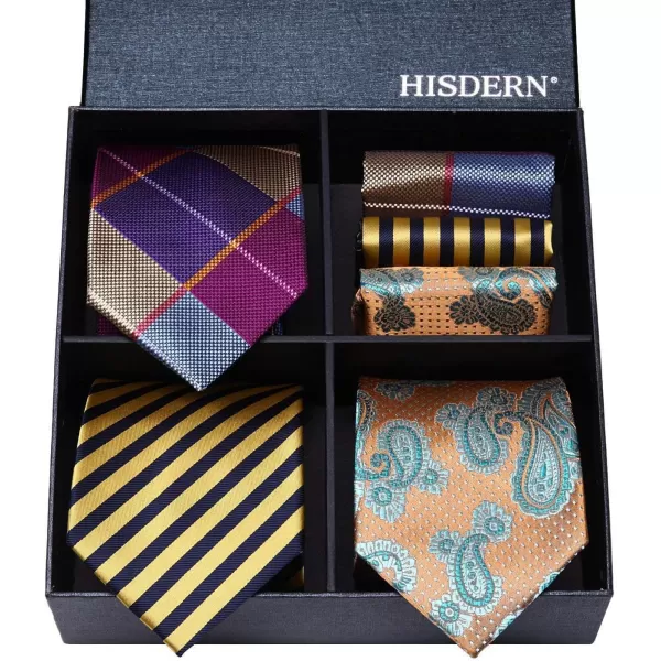 HISDERN Mens Ties and Pocket Square Set Business Elegant Ties for Men Classic Lot 3 Pcs Wedding Party Neckties &amp; Handkerchief