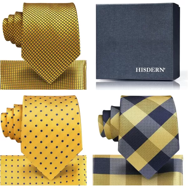HISDERN Mens Ties and Pocket Square Set Business Elegant Ties for Men Classic Lot 3 Pcs Wedding Party Neckties &amp; Handkerchief