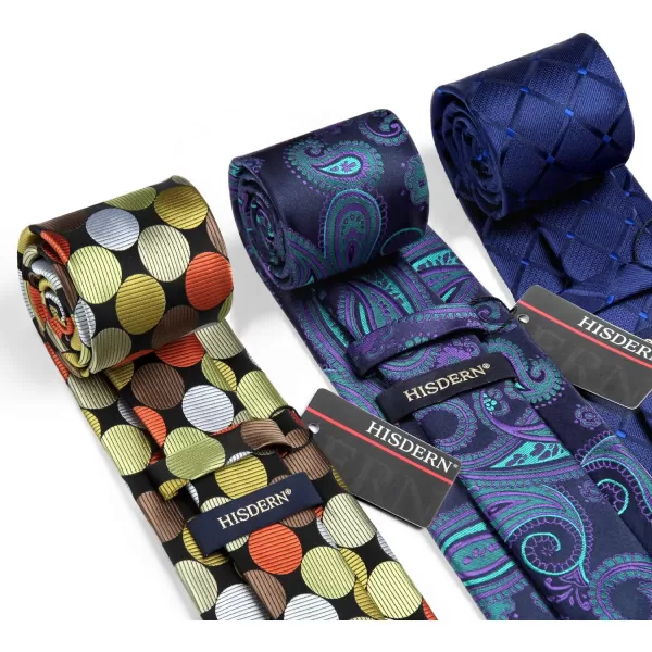 HISDERN Mens Ties and Pocket Square Set Business Elegant Ties for Men Classic Lot 3 Pcs Wedding Party Neckties &amp; Handkerchief