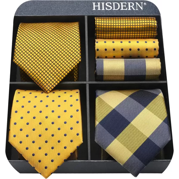 HISDERN Mens Ties and Pocket Square Set Business Elegant Ties for Men Classic Lot 3 Pcs Wedding Party Neckties &amp; Handkerchief