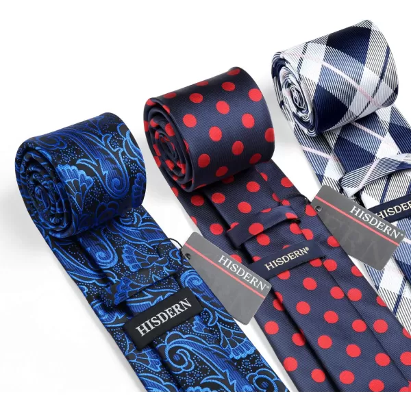 HISDERN Mens Ties and Pocket Square Set Business Elegant Ties for Men Classic Lot 3 Pcs Wedding Party Neckties &amp; Handkerchief