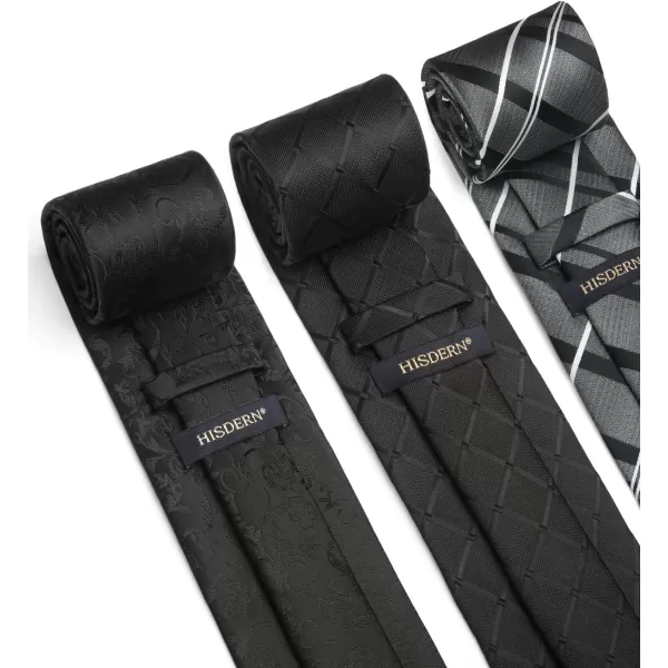 HISDERN Mens Ties and Pocket Square Set Business Elegant Ties for Men Classic Lot 3 Pcs Wedding Party Neckties &amp; Handkerchief